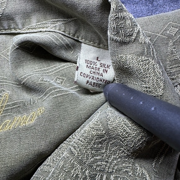 Tommy Bahama Shirt Mens L Silk Button Up Green Floral Camp Hawaiian Loop Collar - Picture 3 of 6